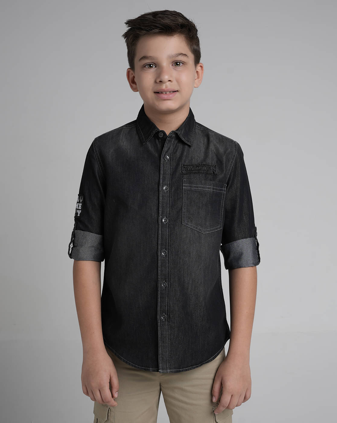     			Under Fourteen Only Pack of 1 Boys 100% Cotton Full Sleeves Shirt ( Black )