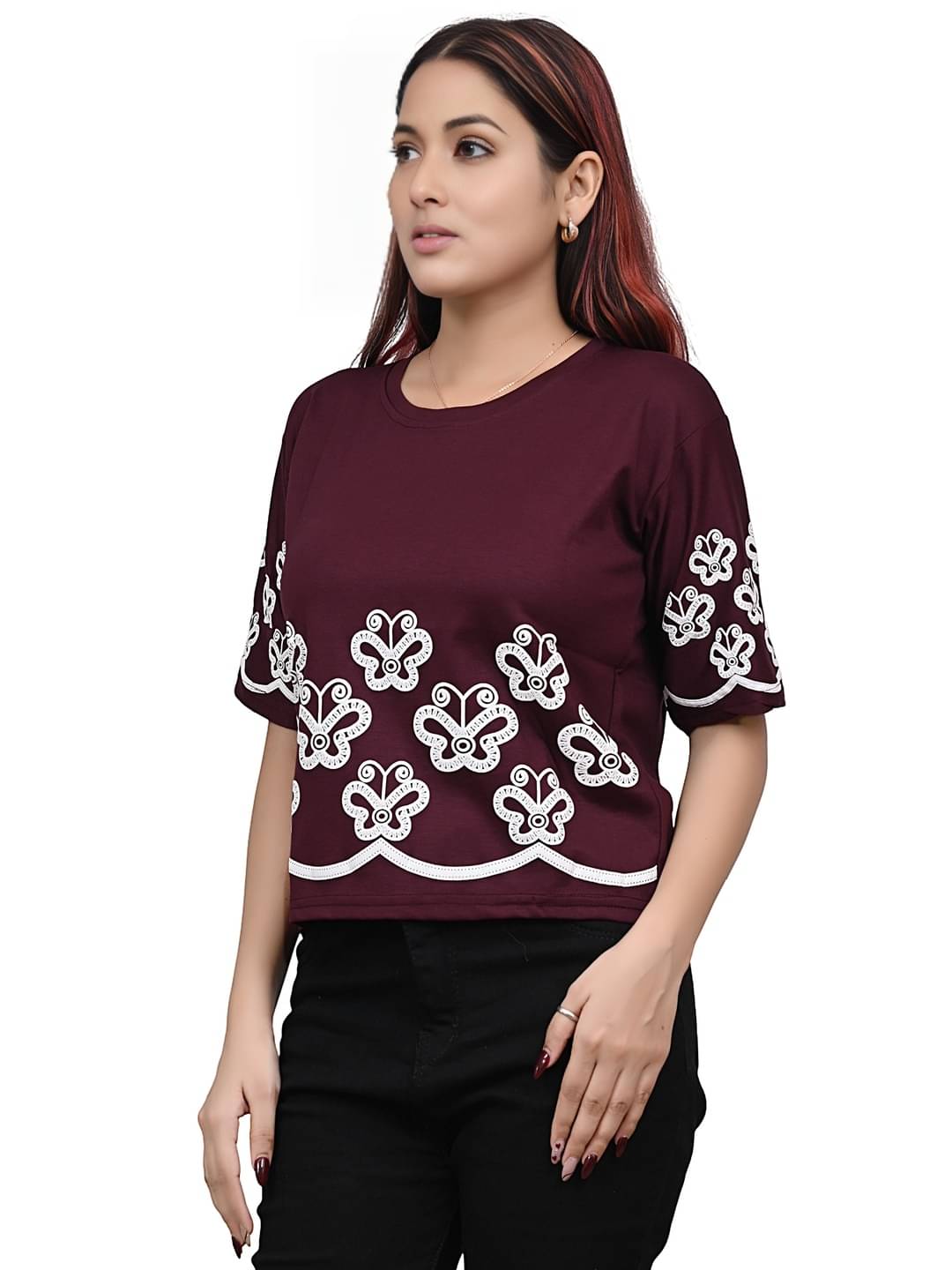 Yunic29 Women's Cotton Regular Top ( Wine ) Yunic29 Women's Cotton Regular Top ( Wine )