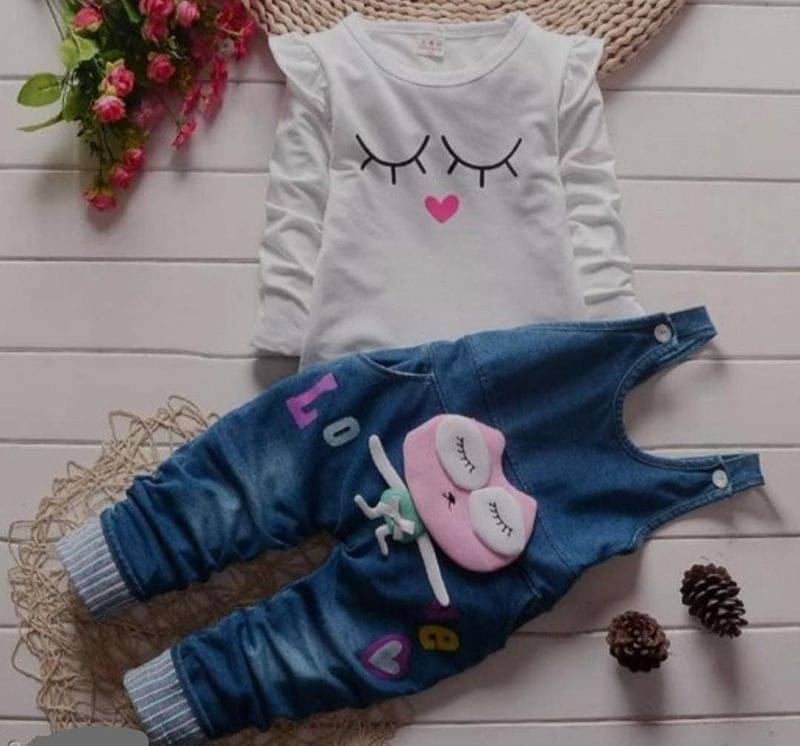     			cockscomb Baby Girls Denim Dungarees ( Pack of 1 , WHITE )