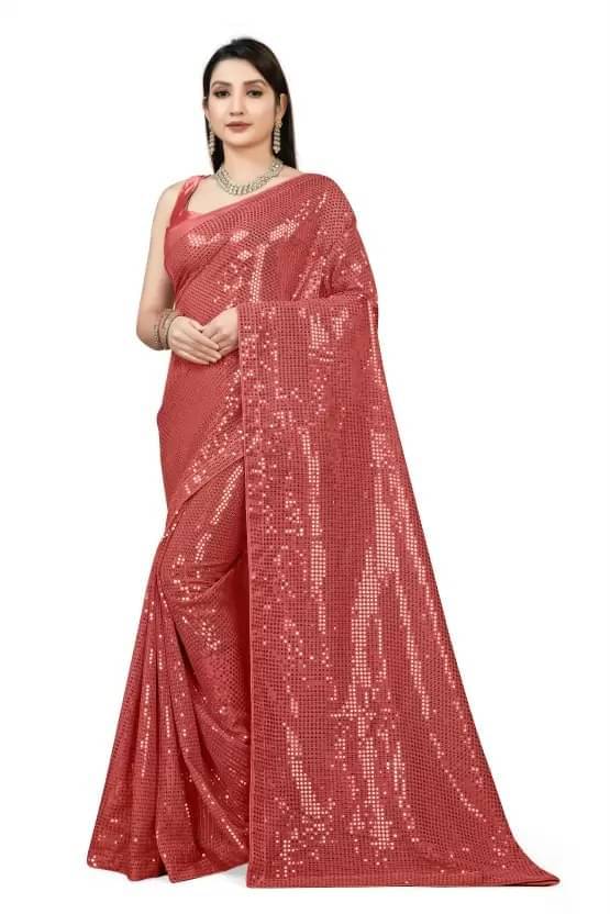     			varutex Georgette Embellished Regular Saree With Unstitched Blouse Piece ( Red )