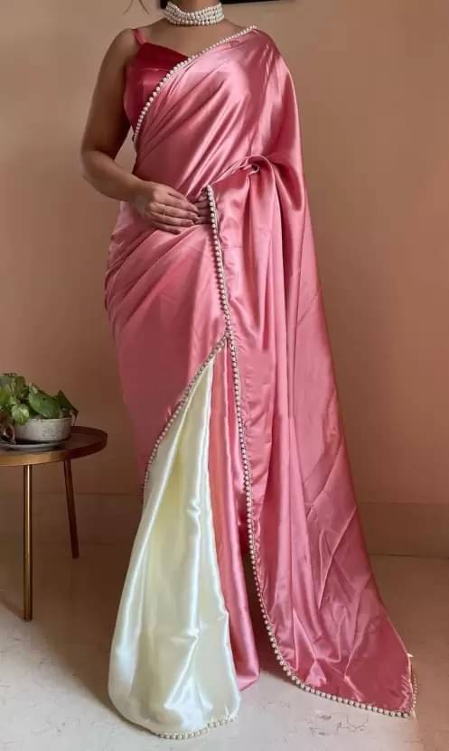    			varutex Satin Colorblock Regular Saree With Unstitched Blouse Piece ( Pink )