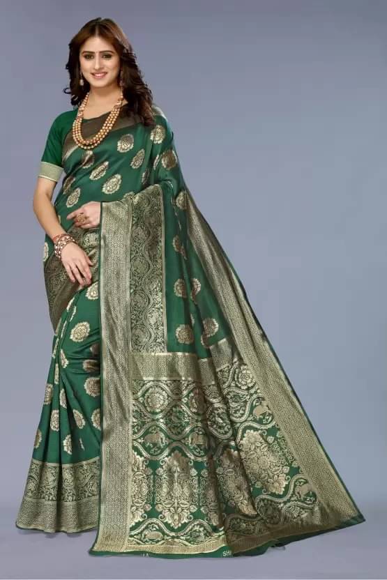     			varutex Silk Embellished Regular Saree With Unstitched Blouse Piece ( Green )