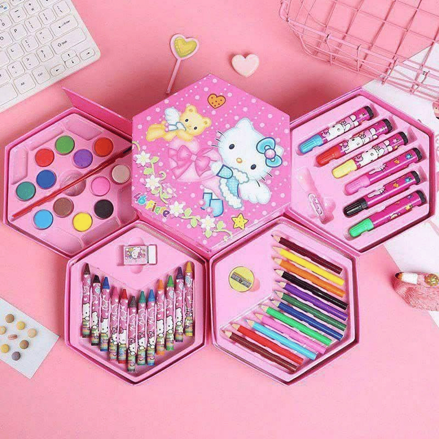     			46 Pieces Art Set Color Kit with Color Pencil, Crayons, Water Color, Sketch Pens (Color and Design May Change)
