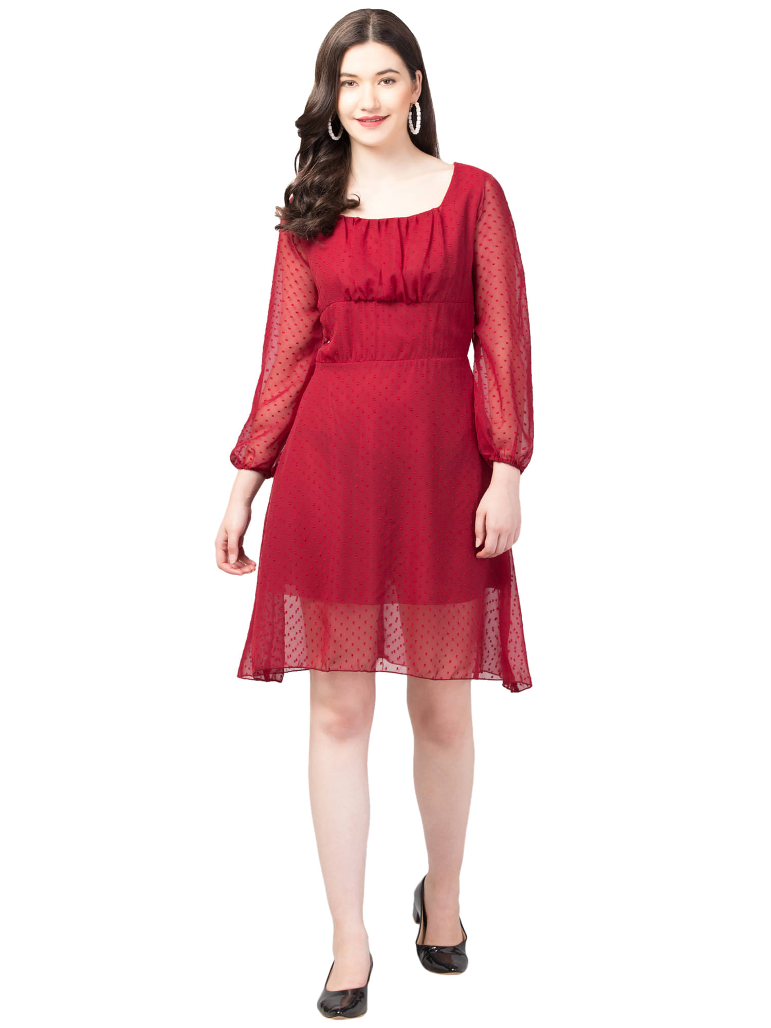     			ATIMUNA Women Georgette Solid Bodycon Dress ( Maroon )