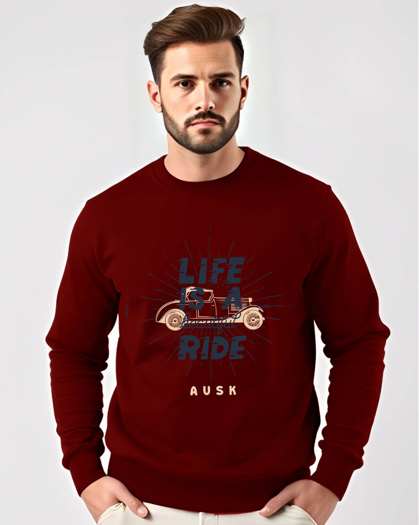 AUSK Fleece Round Neck Men's Sweatshirt - Maroon ( Pack of 1 ) AUSK Fleece Round Neck Men's Sweatshirt - Maroon ( Pack of 1 )