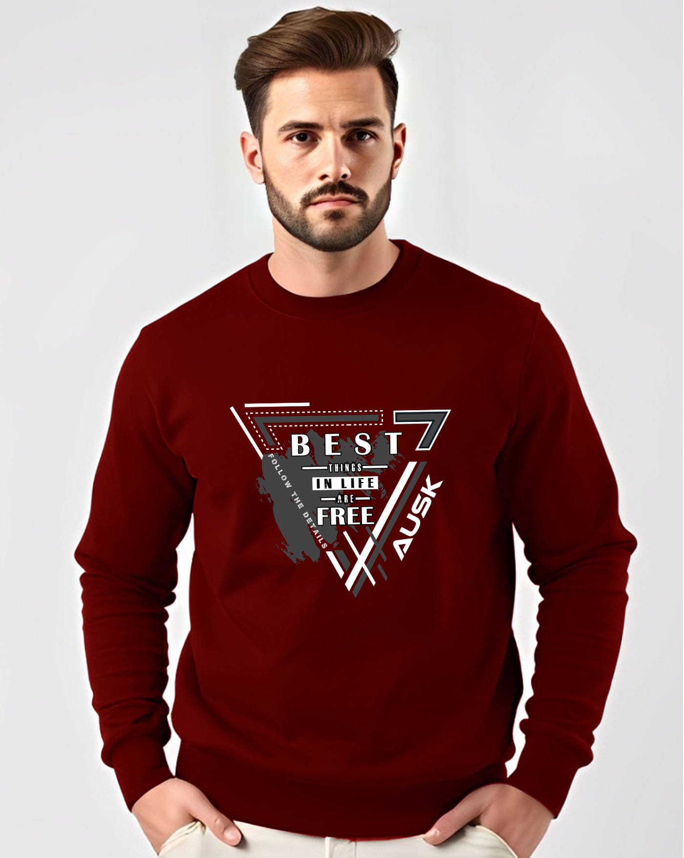     			AUSK Fleece Round Neck Men's Sweatshirt - Maroon ( Pack of 1 )