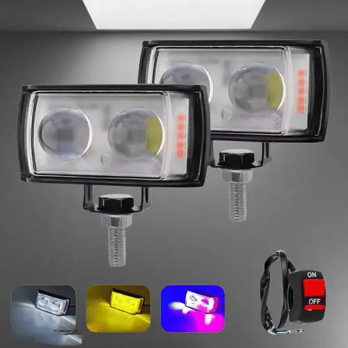 Aksmit Ultra Mini Double Lens Fog Lights – 45W 12V LED – Yellow & White Flashing Light with Red & Blue DRL – Pack of 2 With Switch for Universal for Bike Aksmit Ultra Mini Double Lens Fog Lights – 45W 12V LED – Yellow & White Flashing Light with Red & Blue DRL – Pack of 2 With Switch for Universal for Bike