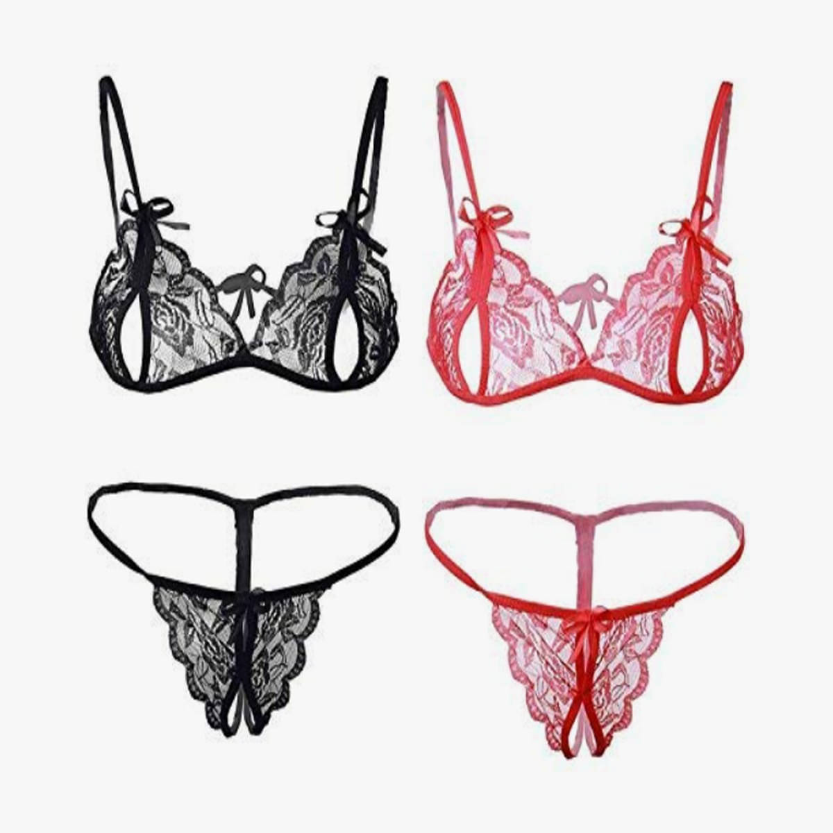     			BOM BOM Lace Non Padded Bra & Panty Set ( Multicolor2 , Pack of 2 )