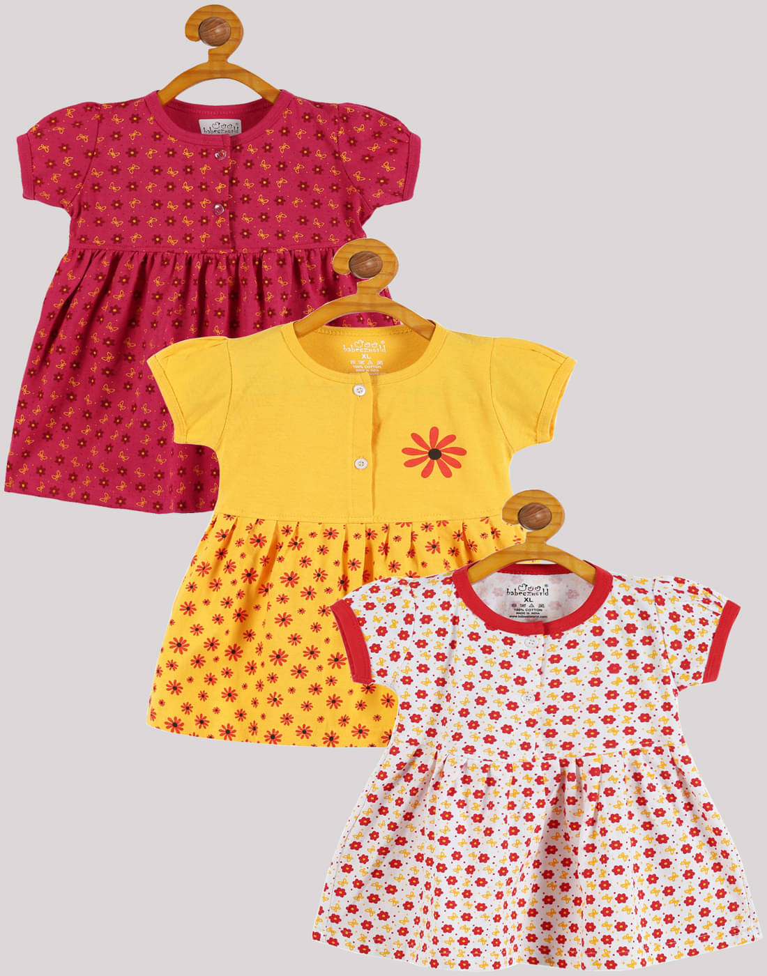     			Babeezworld Pack of 3 Baby Girls Cotton Dress ( Multicolor )