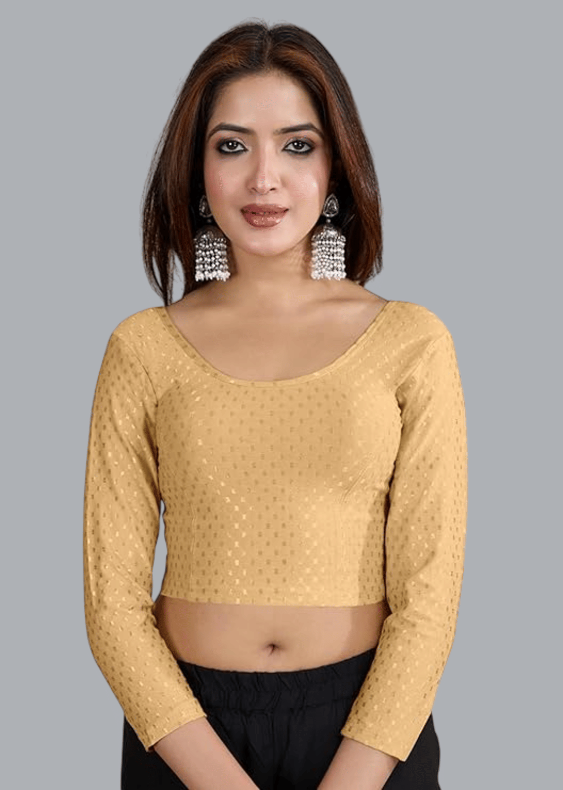     			Bulbul Lycra Readymade without Pad Round Neck Women's Blouse ( Gold )