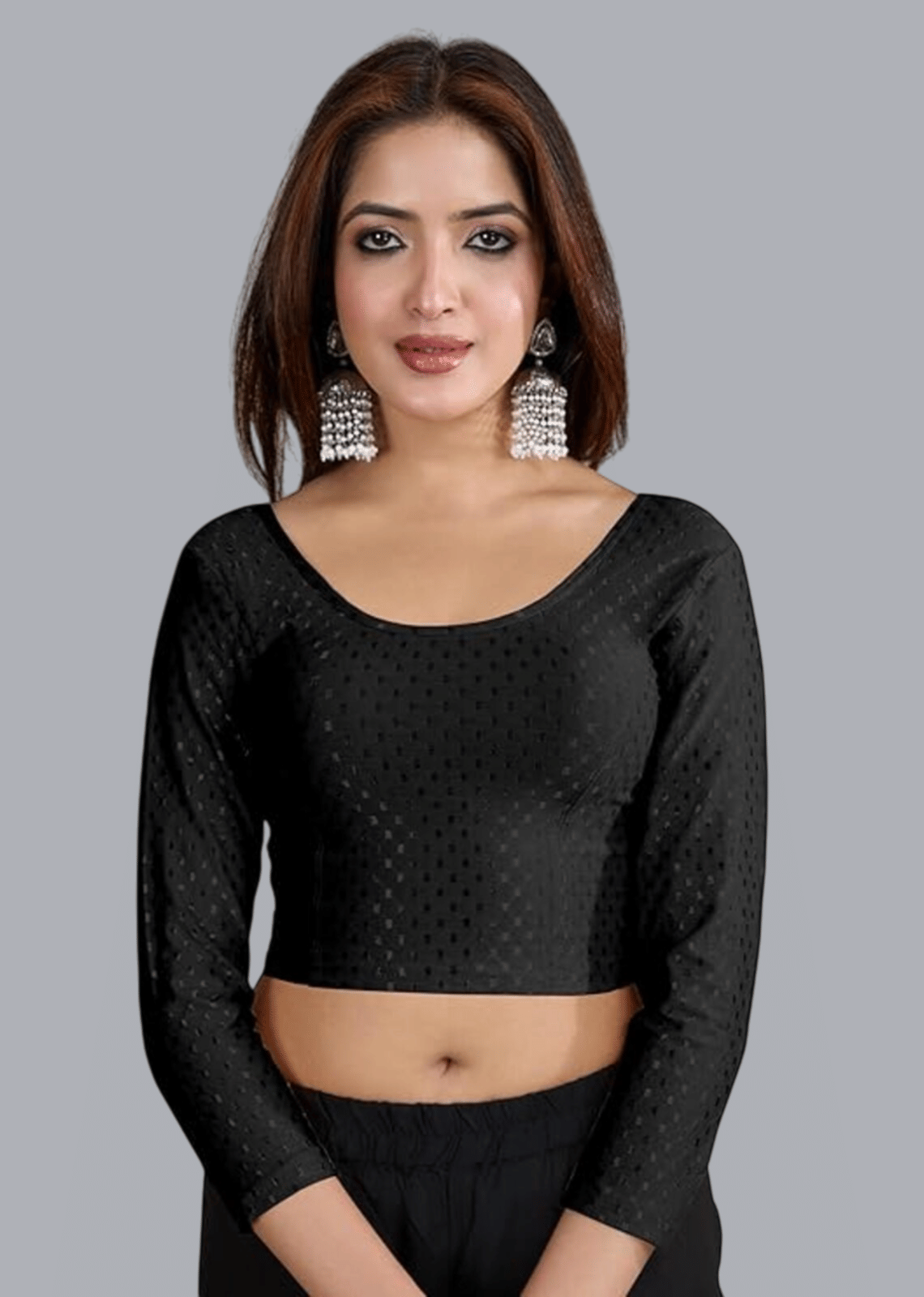 Bulbul Lycra Readymade without Pad Round Neck Women's Blouse ( Black )     			Bulbul Lycra Readymade without Pad Round Neck Women's Blouse ( Black )