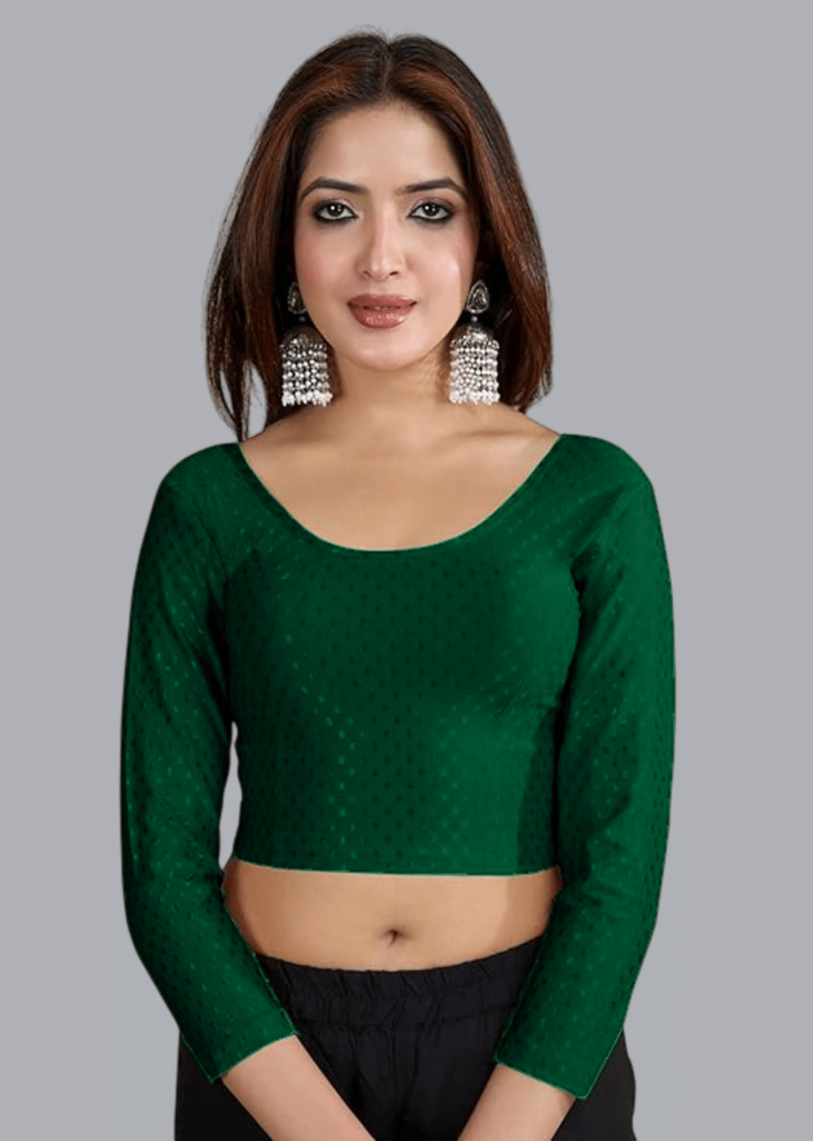 Bulbul Lycra Readymade without Pad Round Neck Women's Blouse ( Green ) Bulbul Lycra Readymade without Pad Round Neck Women's Blouse ( Green )