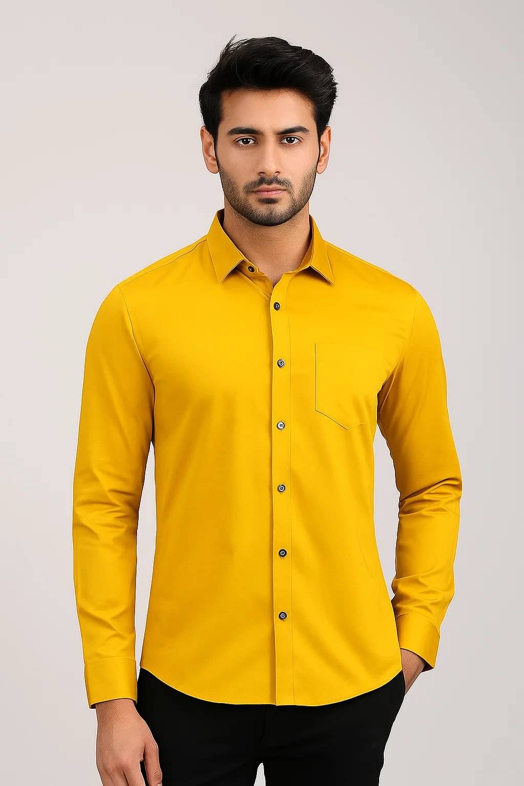 CROWNTAIL Cotton Blend Regular Fit Solids Full Sleeves Men's Casual Shirt - Yellow ( Pack of 1 ) CROWNTAIL Cotton Blend Regular Fit Solids Full Sleeves Men's Casual Shirt - Yellow ( Pack of 1 )