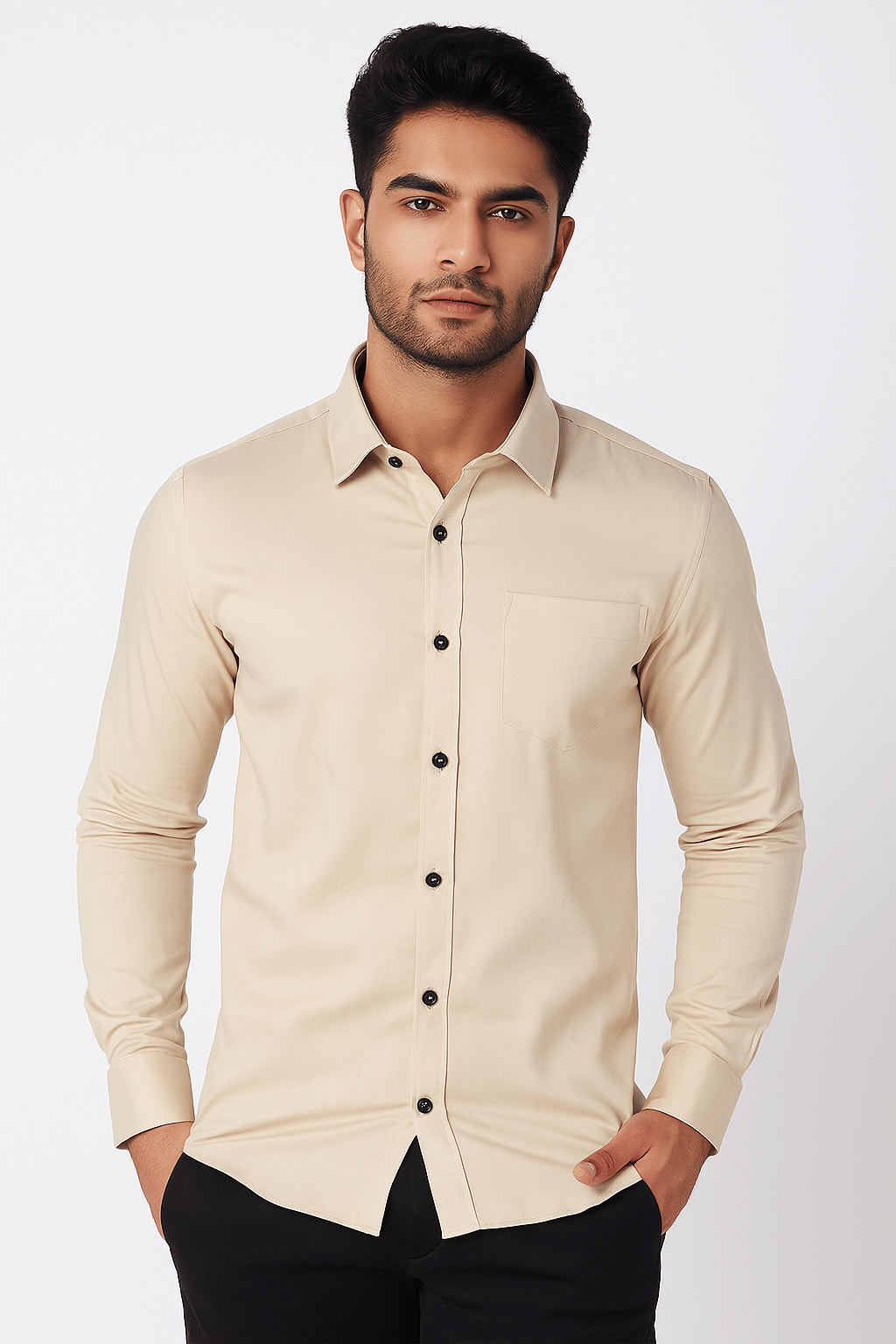     			CROWNTAIL Cotton Blend Regular Fit Solids Full Sleeves Men's Casual Shirt - Beige ( Pack of 1 )