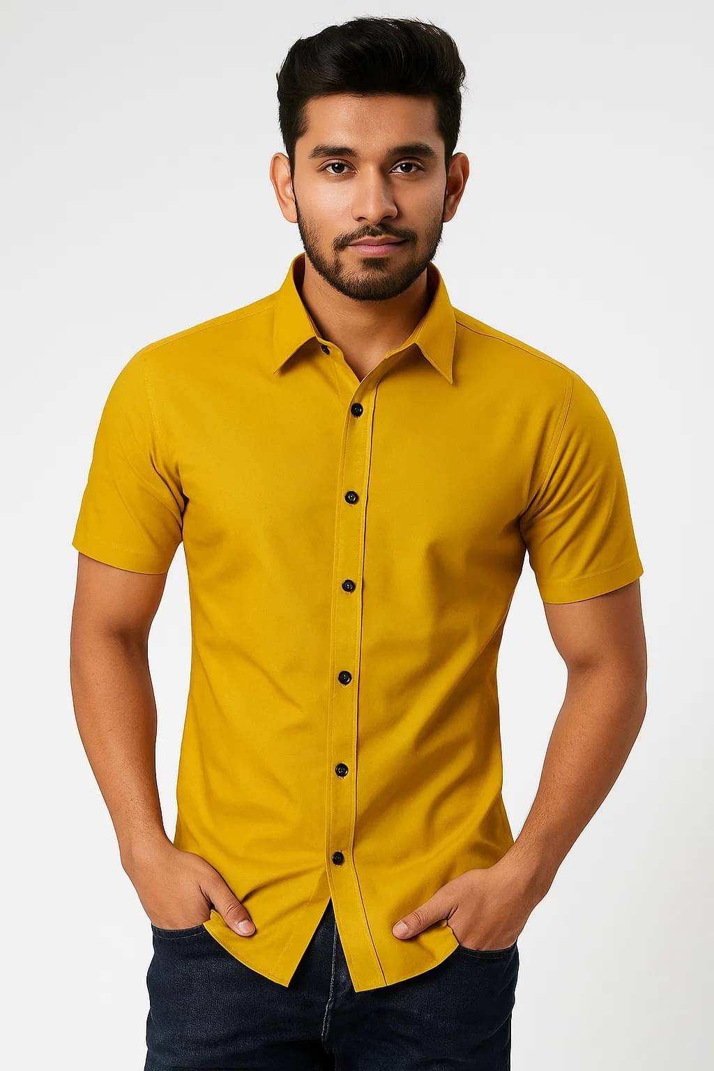     			CROWNTAIL Cotton Blend Regular Fit Solids Half Sleeves Men's Casual Shirt - Yellow ( Pack of 1 )