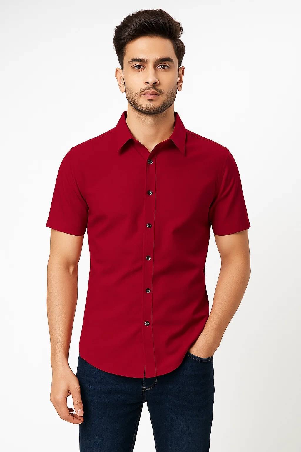     			CROWNTAIL Cotton Blend Regular Fit Solids Half Sleeves Men's Casual Shirt - Maroon ( Pack of 1 )