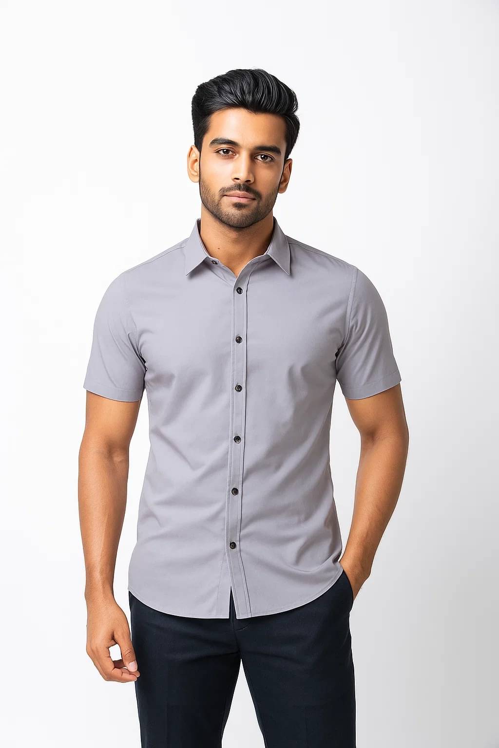 CROWNTAIL Cotton Blend Regular Fit Solids Half Sleeves Men's Casual Shirt - Grey ( Pack of 1 )     			CROWNTAIL Cotton Blend Regular Fit Solids Half Sleeves Men's Casual Shirt - Grey ( Pack of 1 )