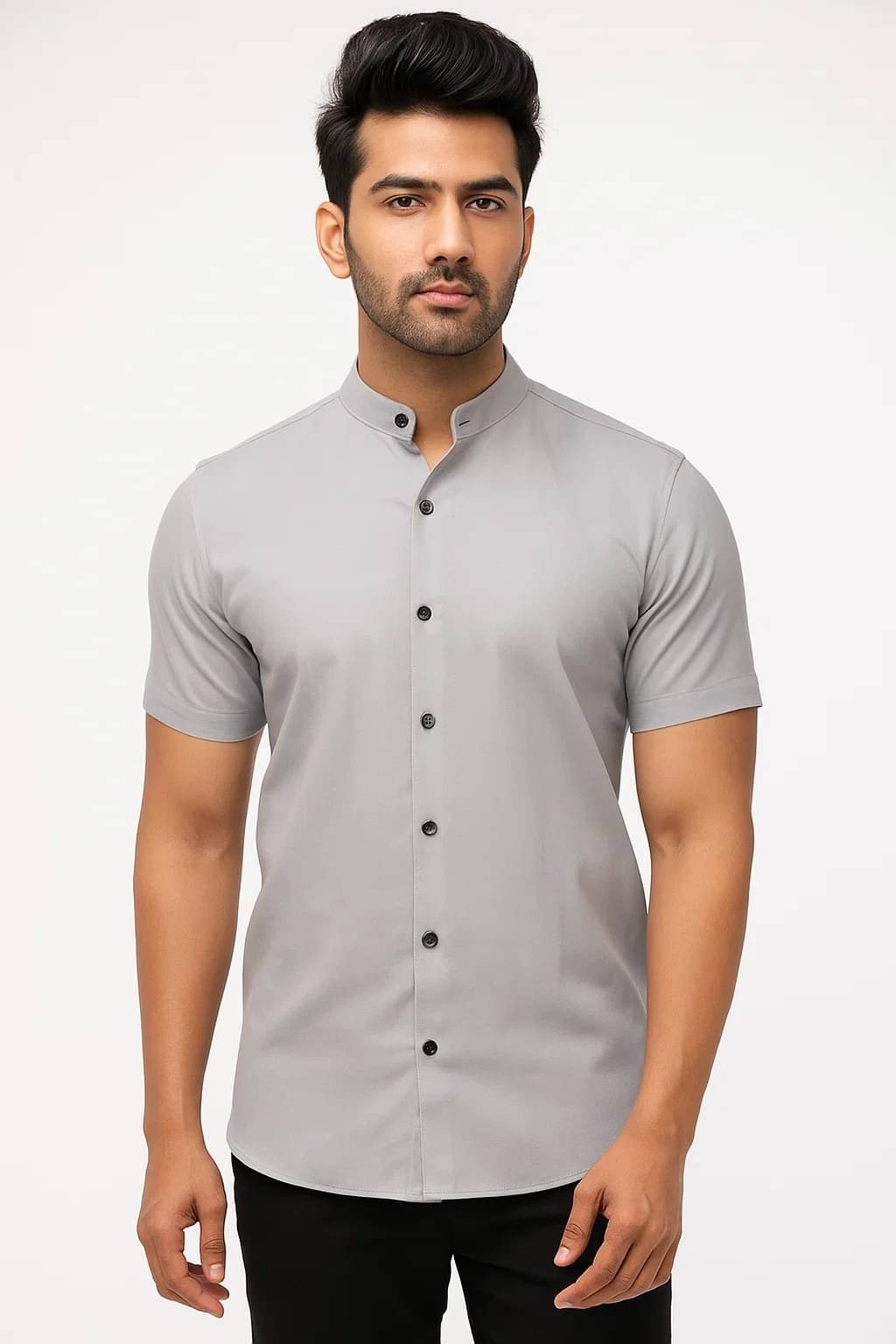     			CROWNTAIL Cotton Blend Regular Fit Solids Half Sleeves Men's Casual Shirt - Grey ( Pack of 1 )