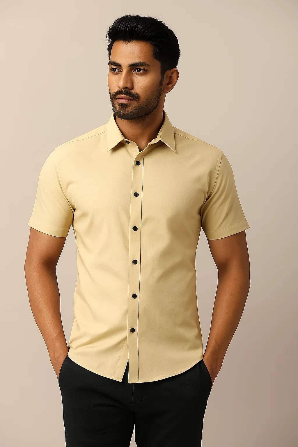     			CROWNTAIL Cotton Blend Regular Fit Solids Half Sleeves Men's Casual Shirt - Beige ( Pack of 1 )