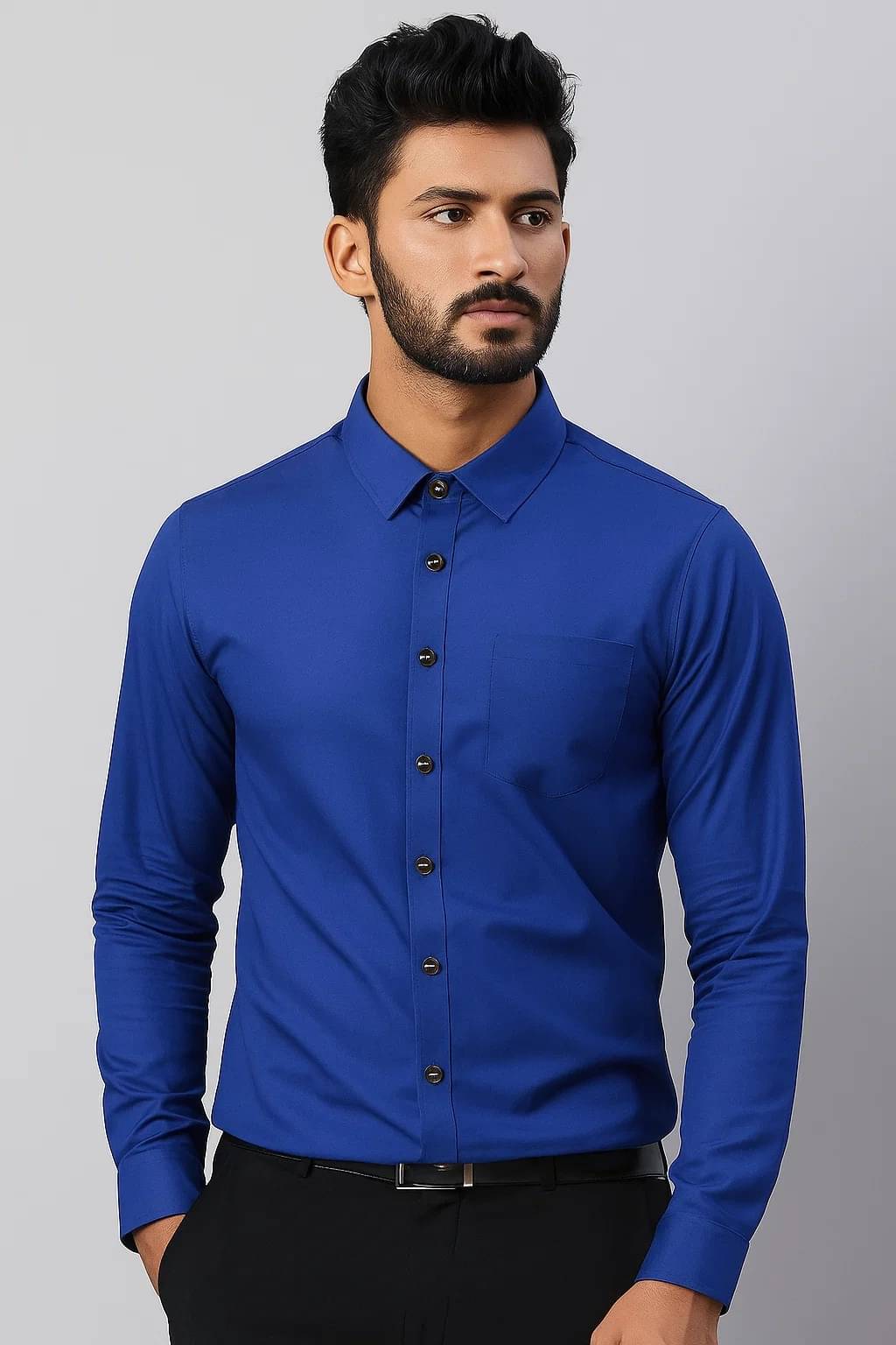     			CROWNTAIL Cotton Blend Regular Fit Solids Full Sleeves Men's Casual Shirt - Dark Blue ( Pack of 1 )