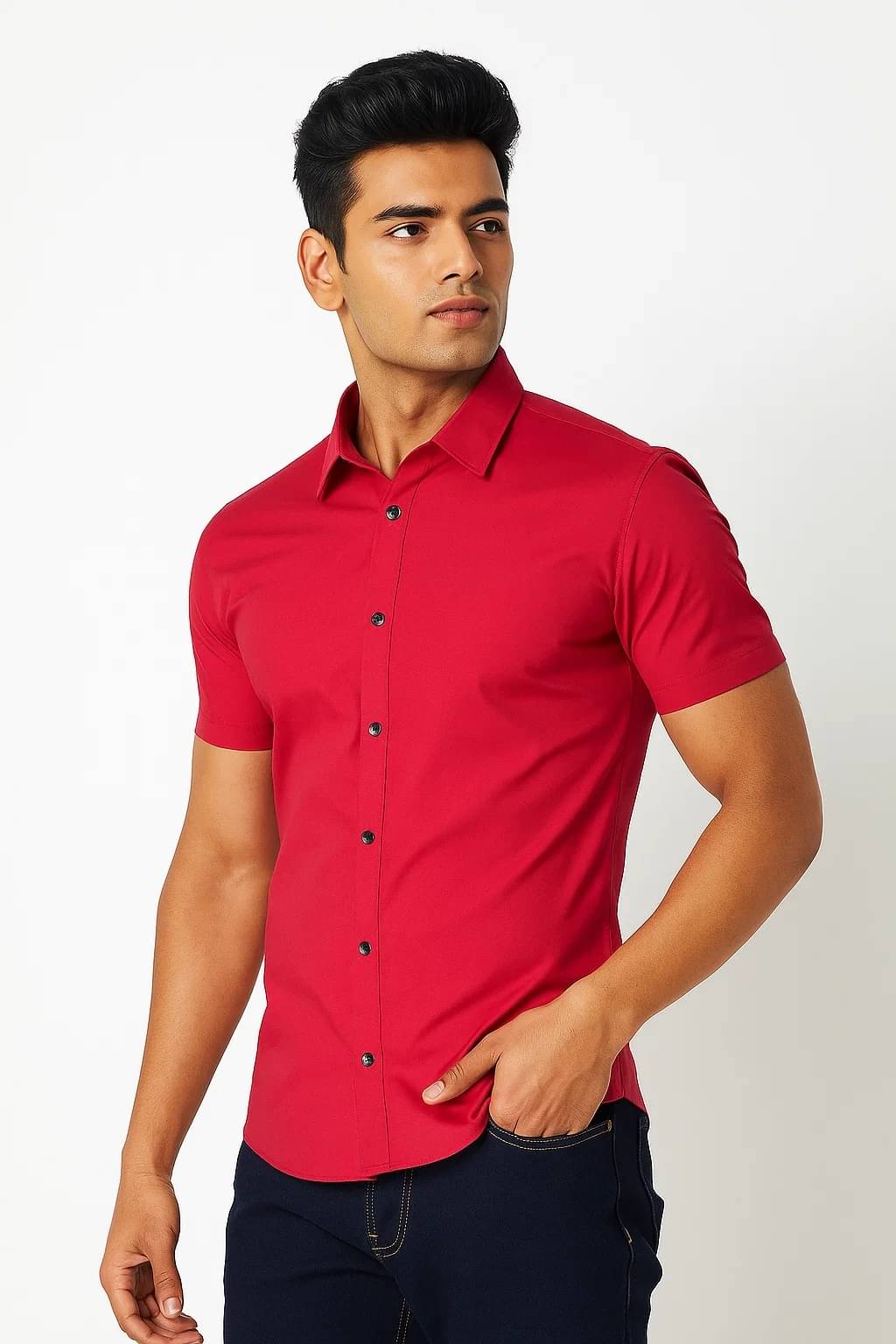 CROWNTAIL Cotton Blend Regular Fit Solids Half Sleeves Men's Casual Shirt - Red ( Pack of 1 ) CROWNTAIL Cotton Blend Regular Fit Solids Half Sleeves Men's Casual Shirt - Red ( Pack of 1 )