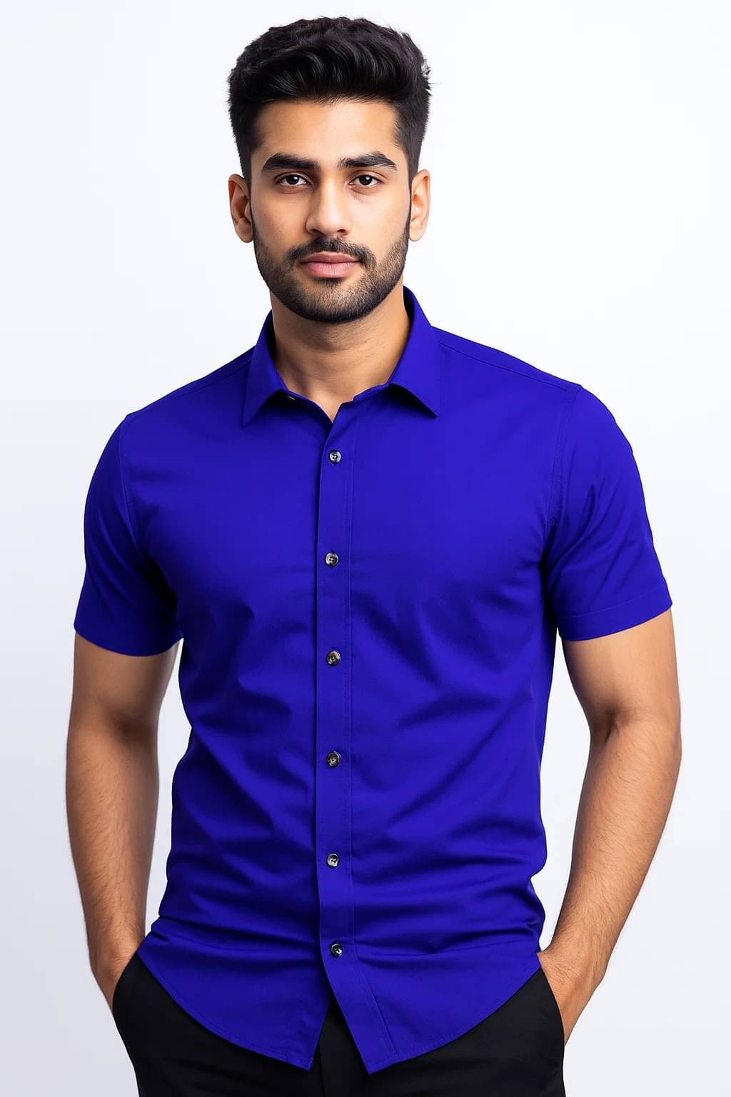     			CROWNTAIL Cotton Blend Regular Fit Solids Half Sleeves Men's Casual Shirt - Dark Blue ( Pack of 1 )