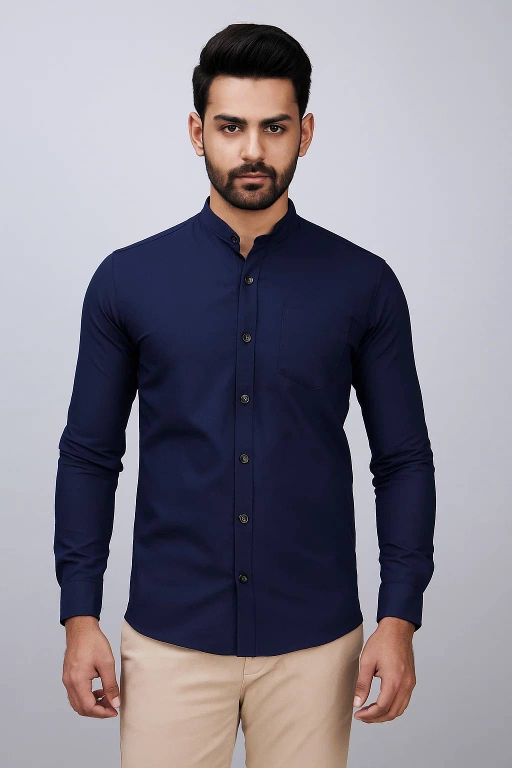 CROWNTAIL Cotton Blend Regular Fit Solids Full Sleeves Men's Casual Shirt - Navy Blue ( Pack of 1 ) CROWNTAIL Cotton Blend Regular Fit Solids Full Sleeves Men's Casual Shirt - Navy Blue ( Pack of 1 )
