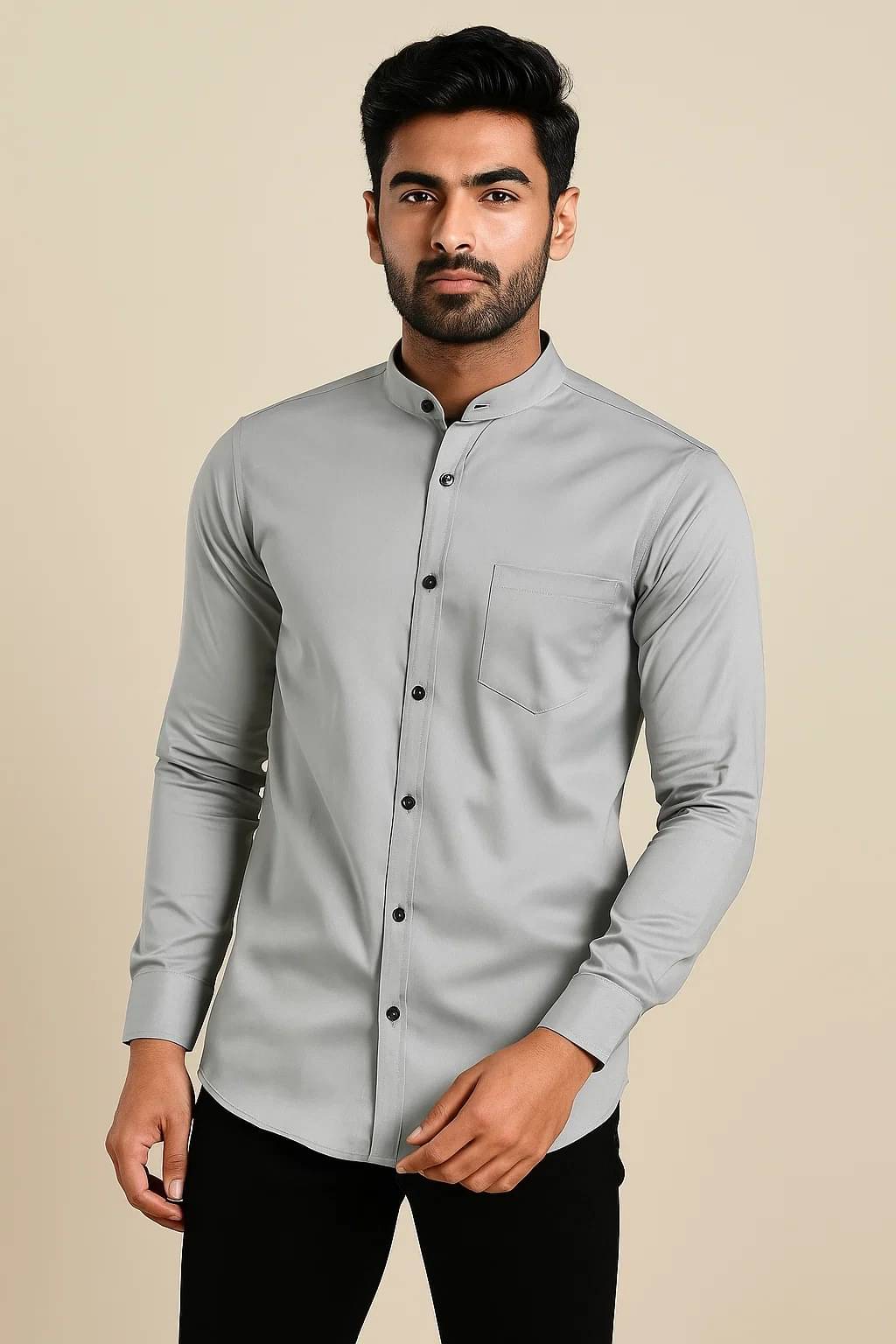     			CROWNTAIL Cotton Blend Regular Fit Solids Full Sleeves Men's Casual Shirt - Grey ( Pack of 1 )
