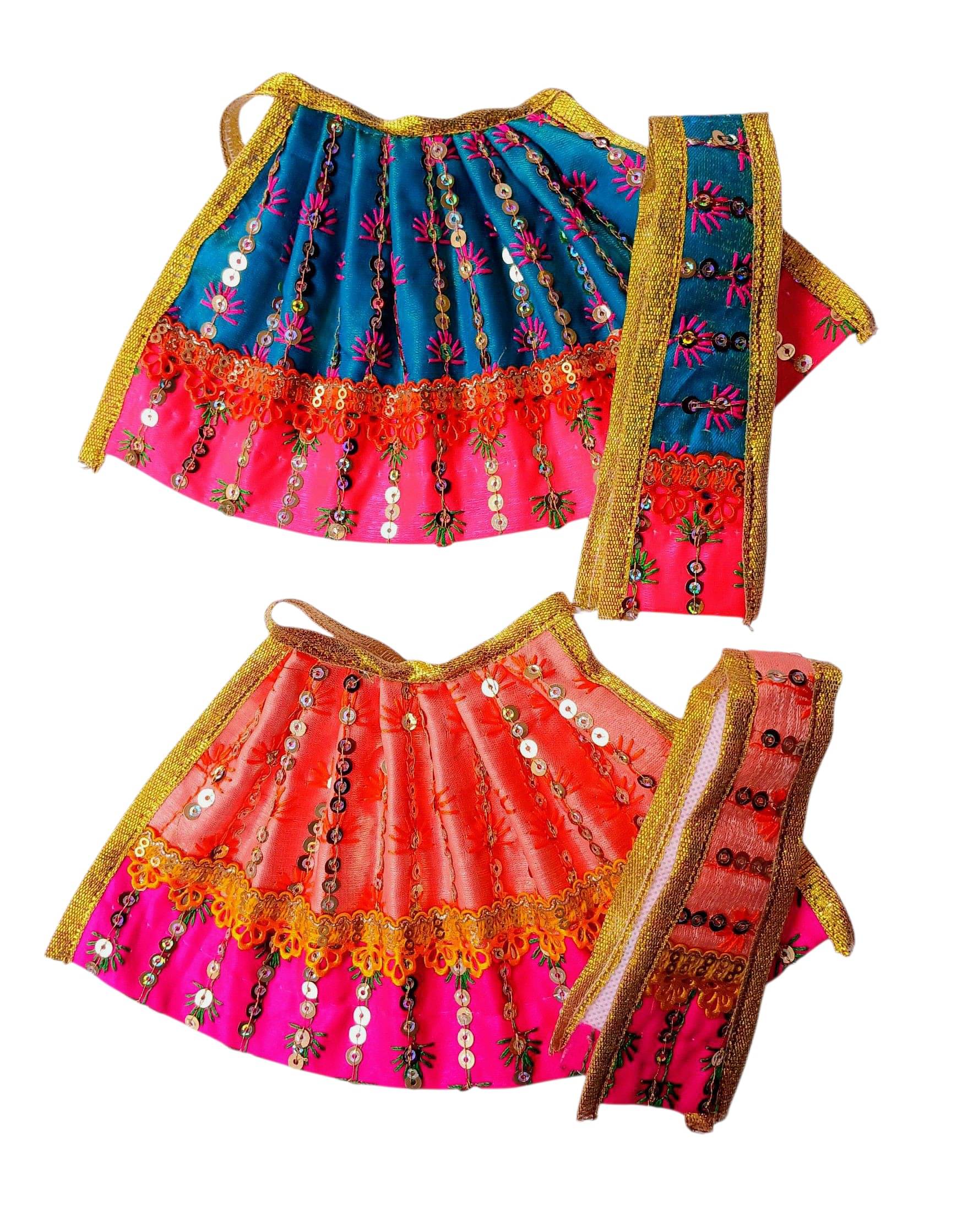     			Cherry Tree Durga Mata Multicolor Silk Lehanga ( Pack of 2 )