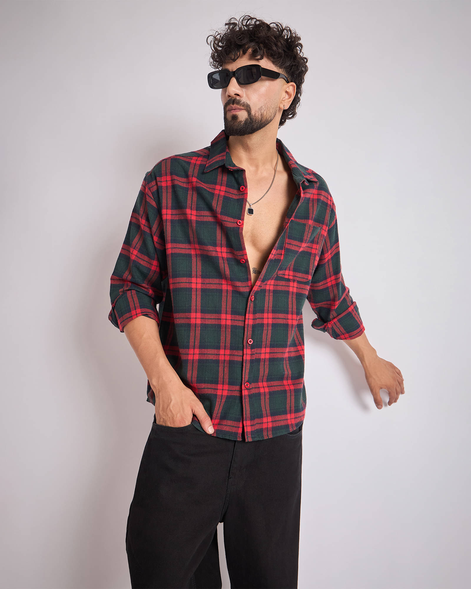     			Chimpaaanzee Cotton Blend Oversized Fit Checks Full Sleeves Men's Casual Shirt - Green ( Pack of 1 )