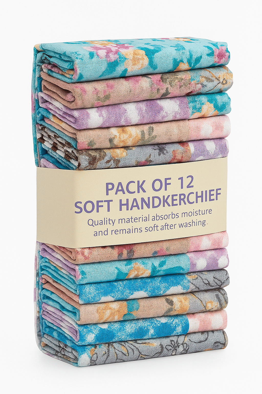     			Classy Ladies Soft  Handkerchief, Multicolour, Pack of 12 - Multiprints