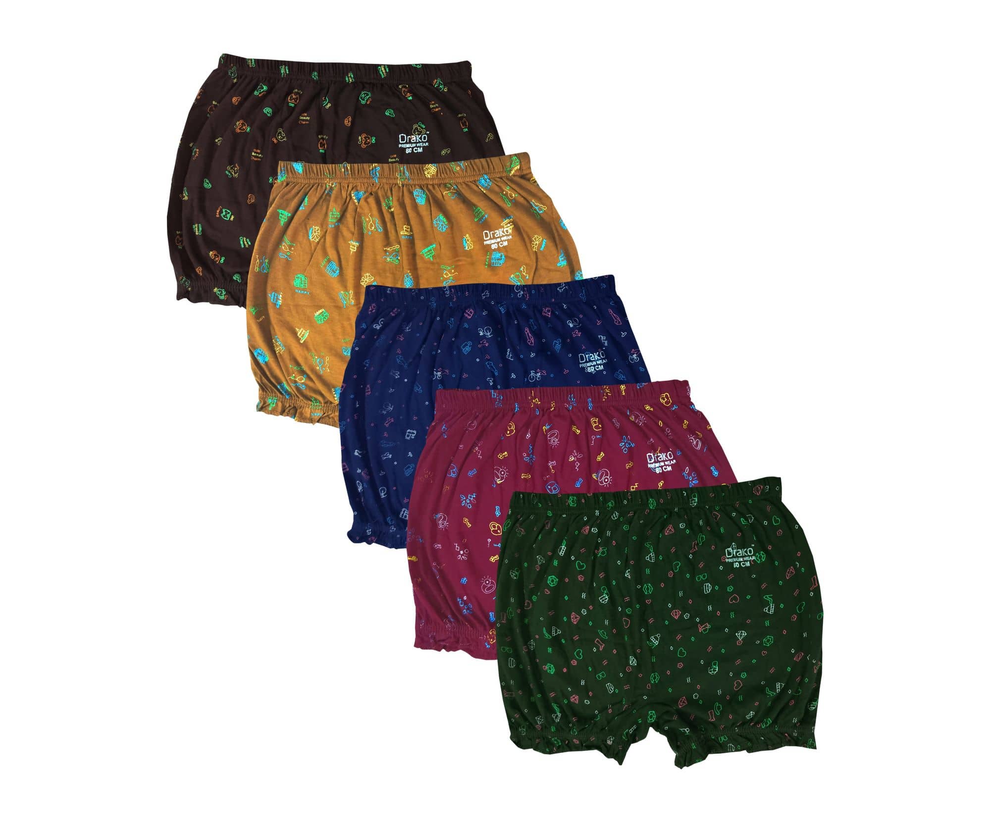 Drako Pack of 5 Cotton Bloomers For Girls ( Multicolor )