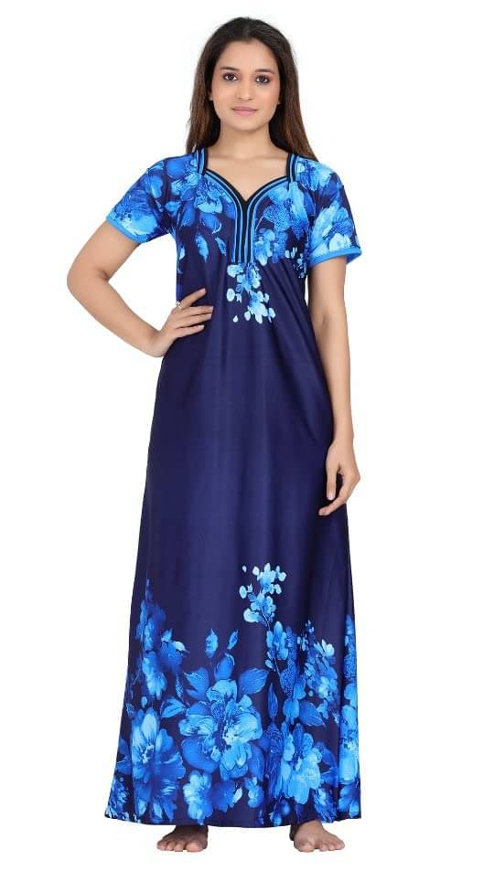     			G4Girl Satin Printed Women Kaftan Nighty ( Blue )