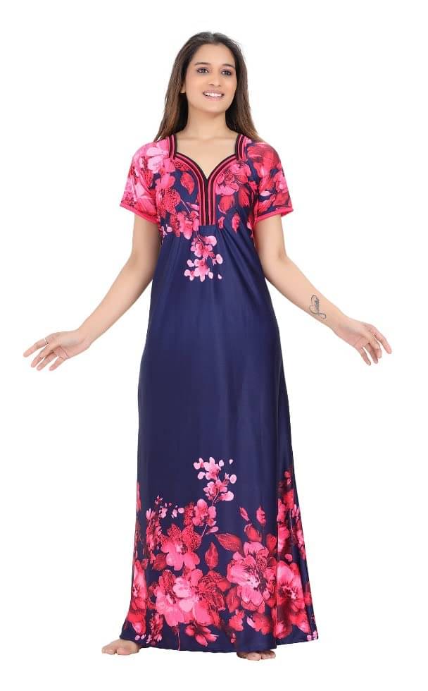     			G4Girl Satin Printed Women Kaftan Nighty ( Red )