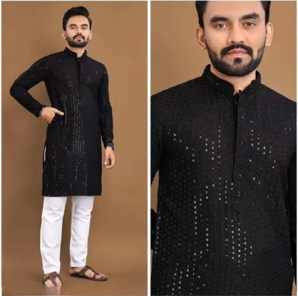 Gazal Fashions Cotton Blend Embroidered Regular Kurta For Men ( Black ) - Kurtas & Kurta Sets | Buy online on ZillyBuy