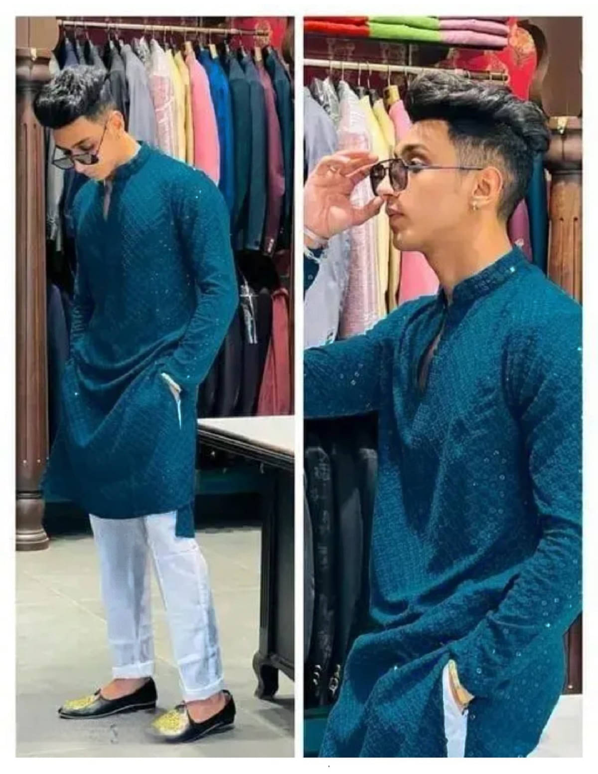     			Gazal Fashions Blue Cotton Blend Men's Regular Kurta ( Pack of 1 )