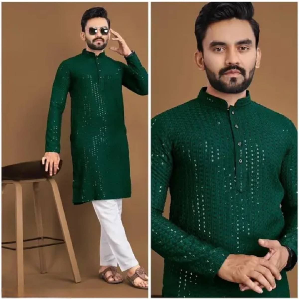     			Gazal Fashions Dark Green Cotton Blend Men's Regular Kurta ( Pack of 1 )