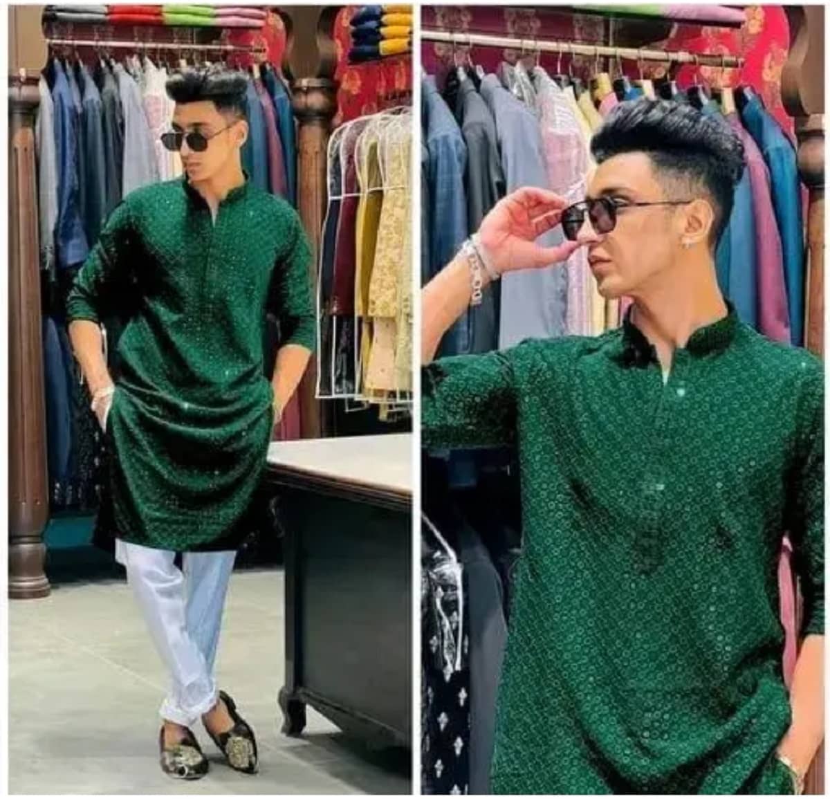 Gazal Fashions Cotton Blend Embroidered Regular Kurta For Men ( Green ) - Kurtas & Kurta Sets | Buy online on ZillyBuy
