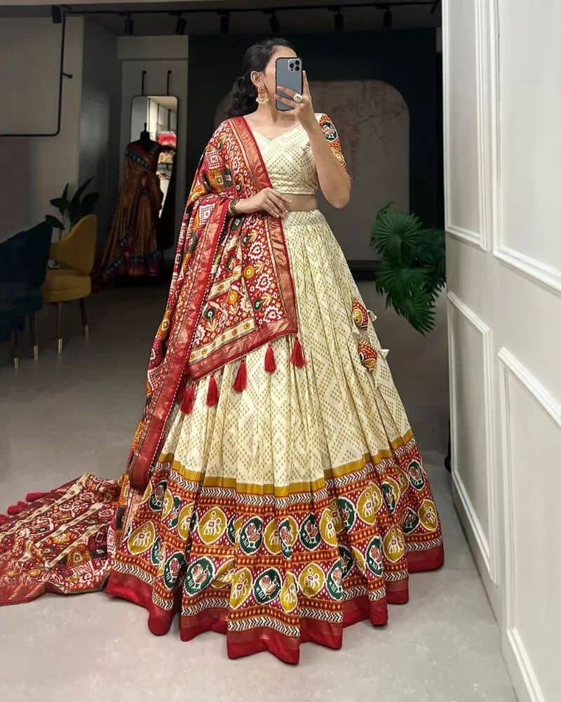 INDIAN SILKS Women Tussar Silk Flared Semi Stitched Lehenga Choli ( Multicolor )