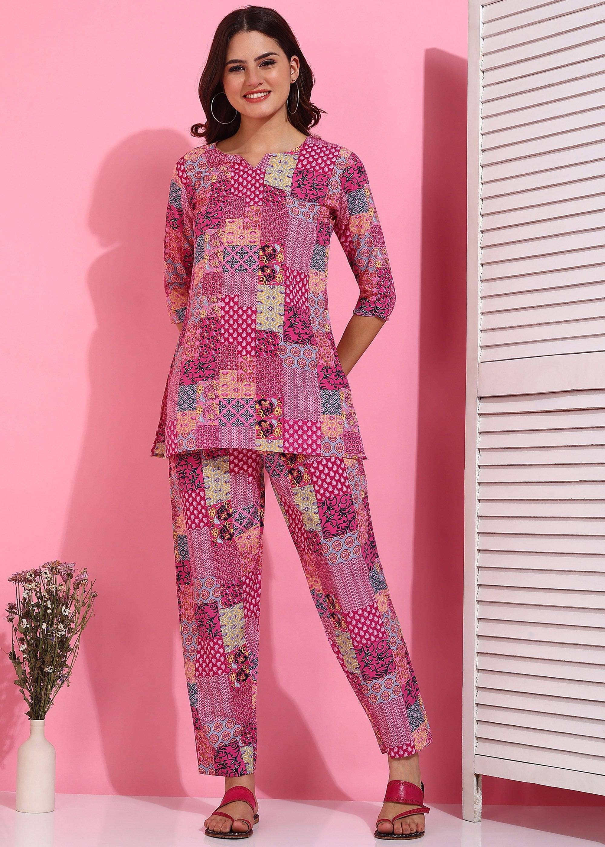 JustHer Women Printed Top With Trousers Co-Ord Set ( Multicolor ) JustHer Women Printed Top With Trousers Co-Ord Set ( Multicolor )