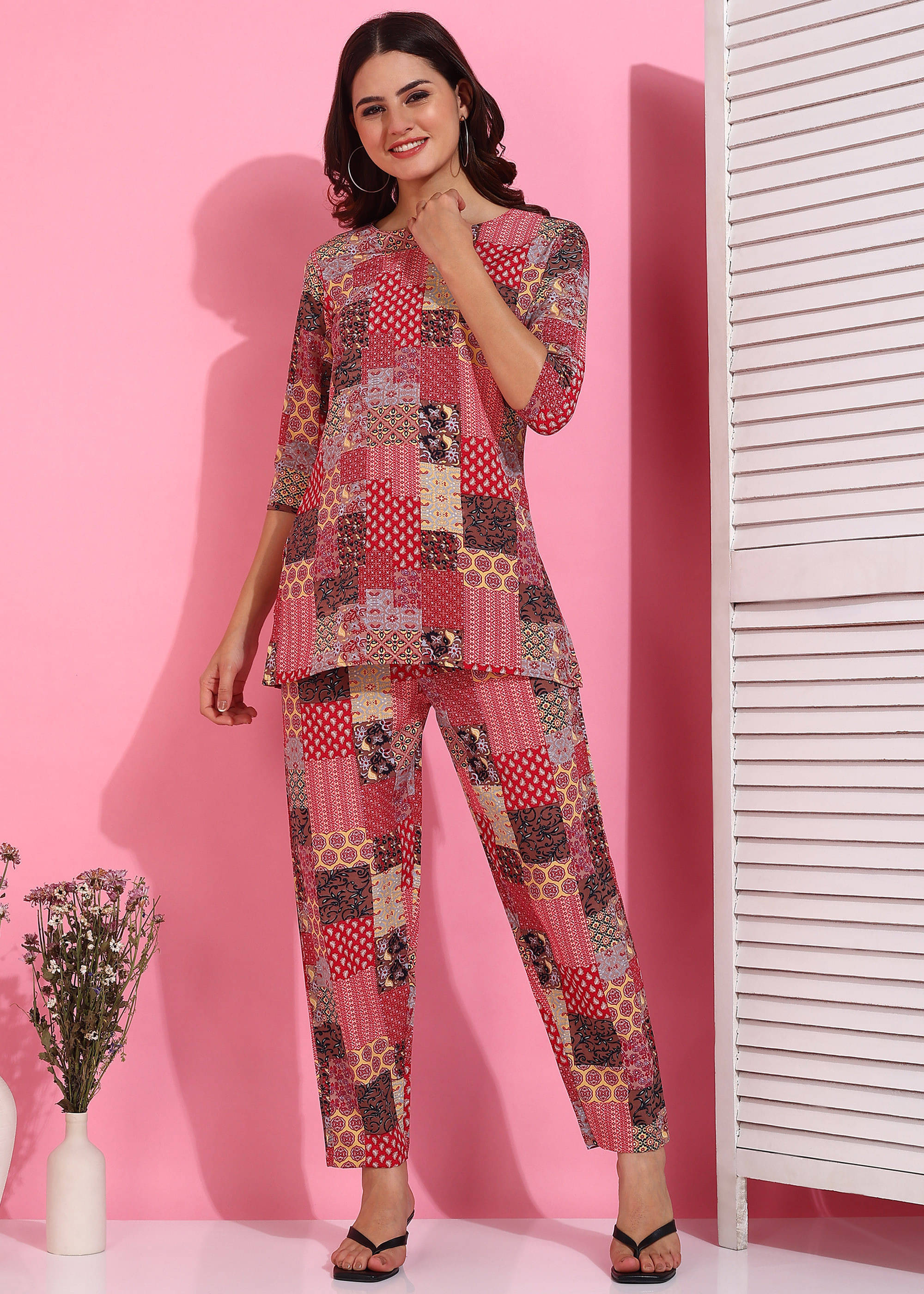JustHer Women Printed Top With Trousers Co-Ord Set ( Multicolor ) JustHer Women Printed Top With Trousers Co-Ord Set ( Multicolor )