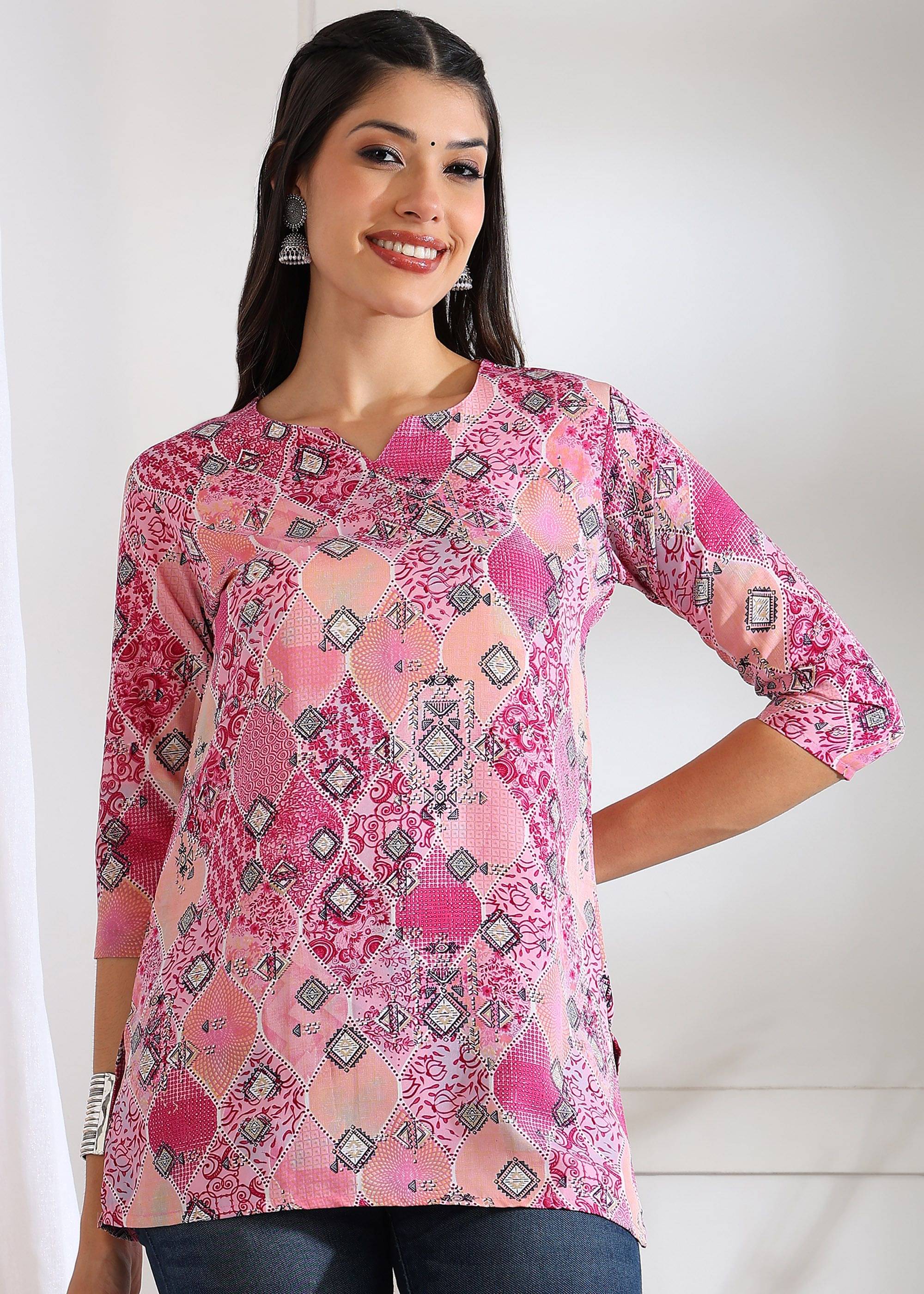     			JustHer Women's Crepe Tunic ( Pink )