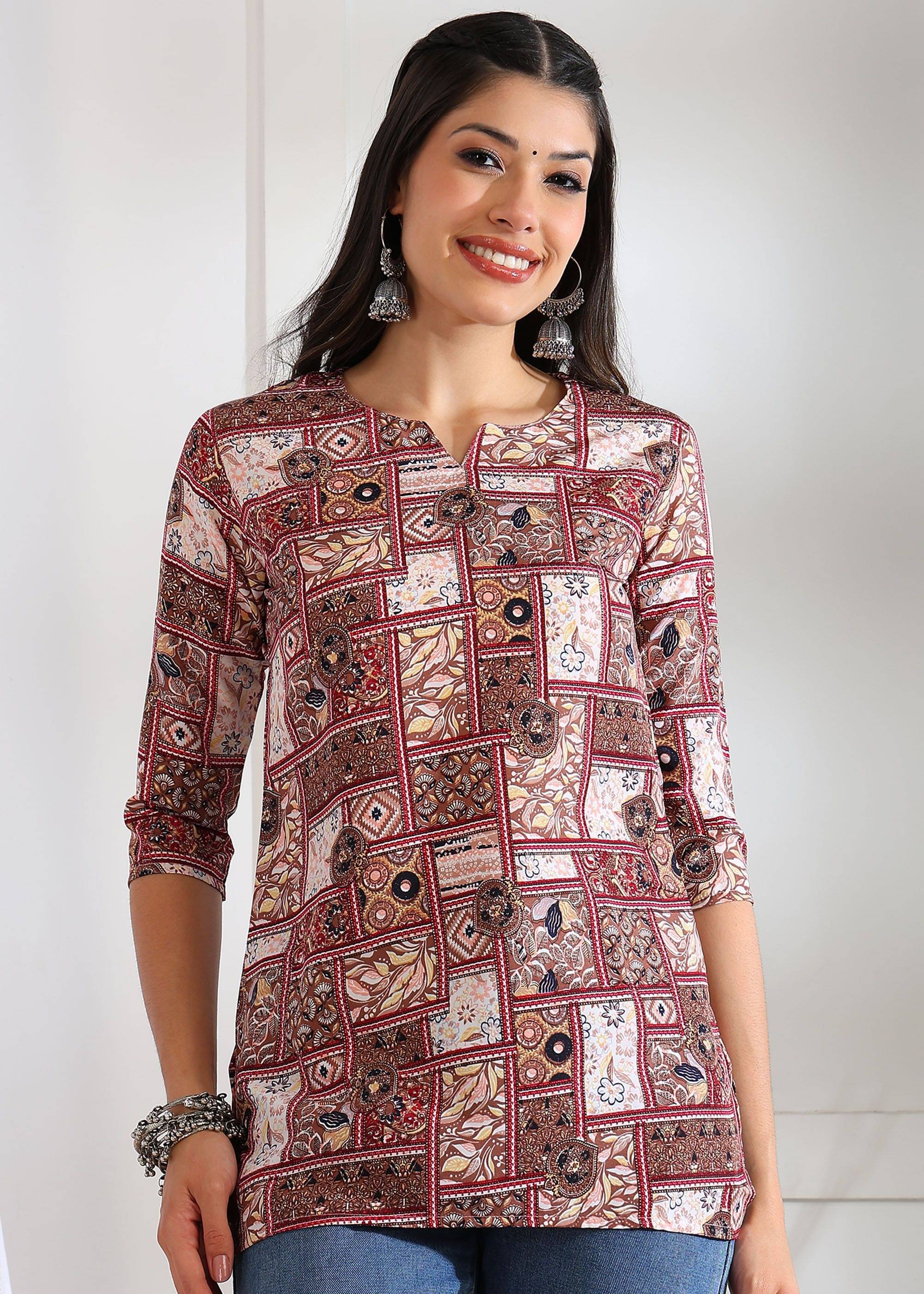 JustHer Women's Crepe Tunic ( Maroon ) JustHer Women's Crepe Tunic ( Maroon )