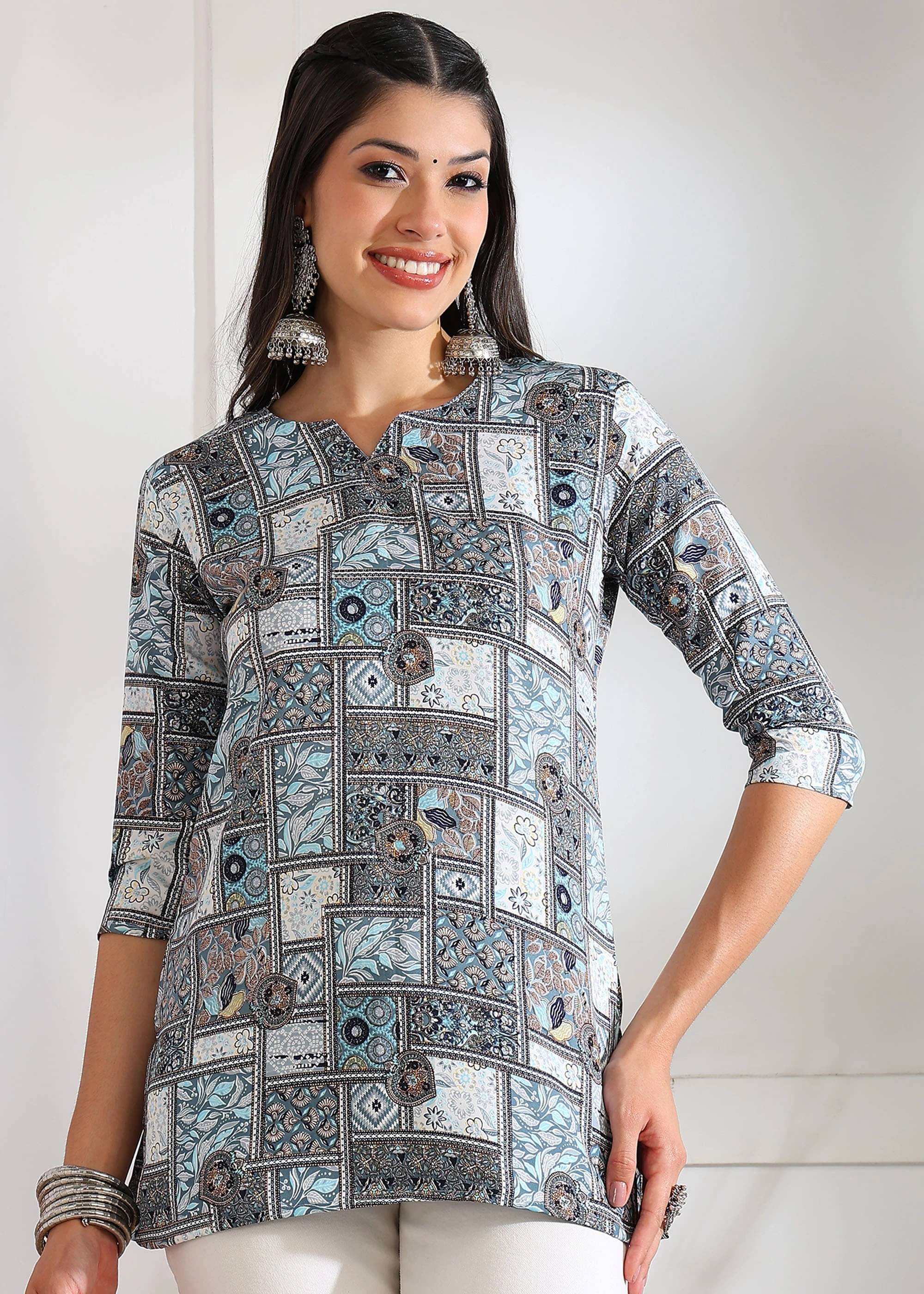 JustHer Women's Crepe Tunic ( Blue ) JustHer Women's Crepe Tunic ( Blue )