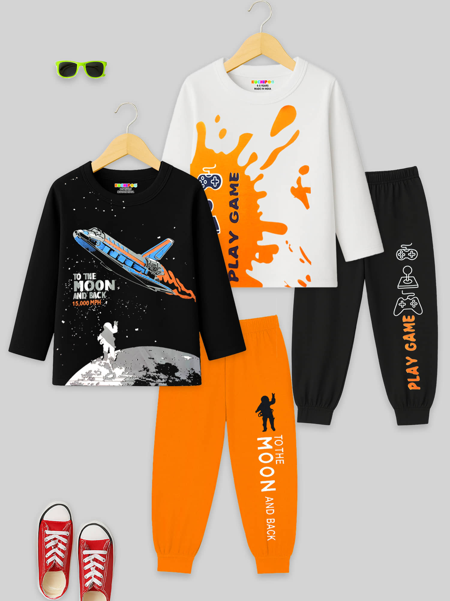 Kuchipoo Pack of 2 Boys Cotton Blend T-Shirt & Trackpants Set ( Multicolor 5 )