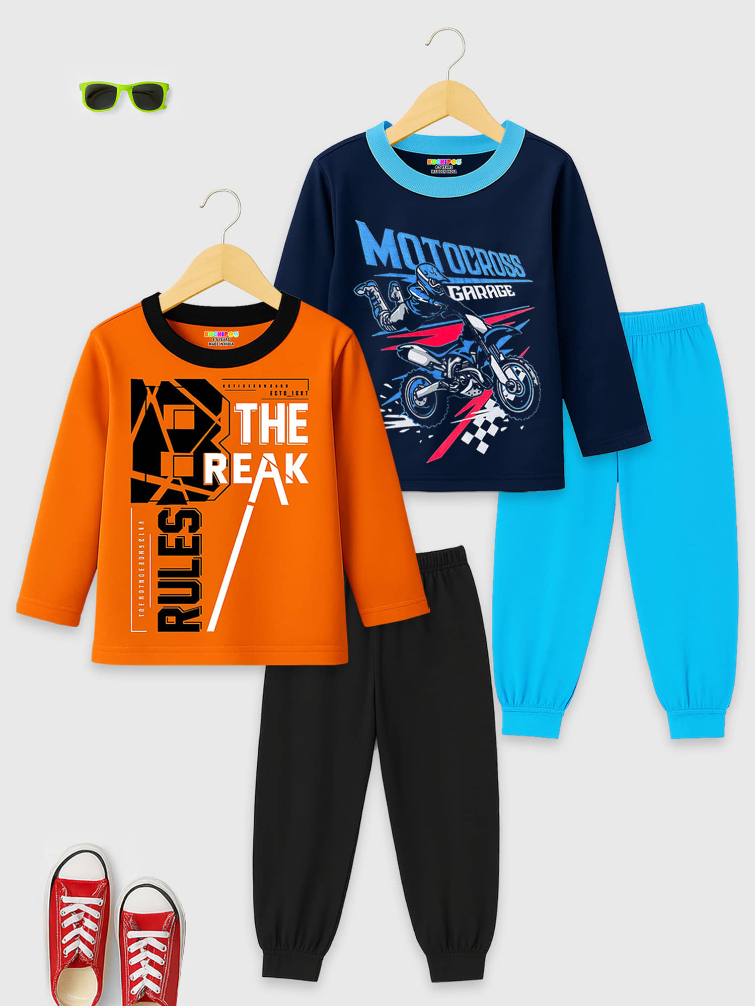 Kuchipoo Pack of 2 Boys Cotton Blend T-Shirt & Trackpants Set ( Multicolor 9 )