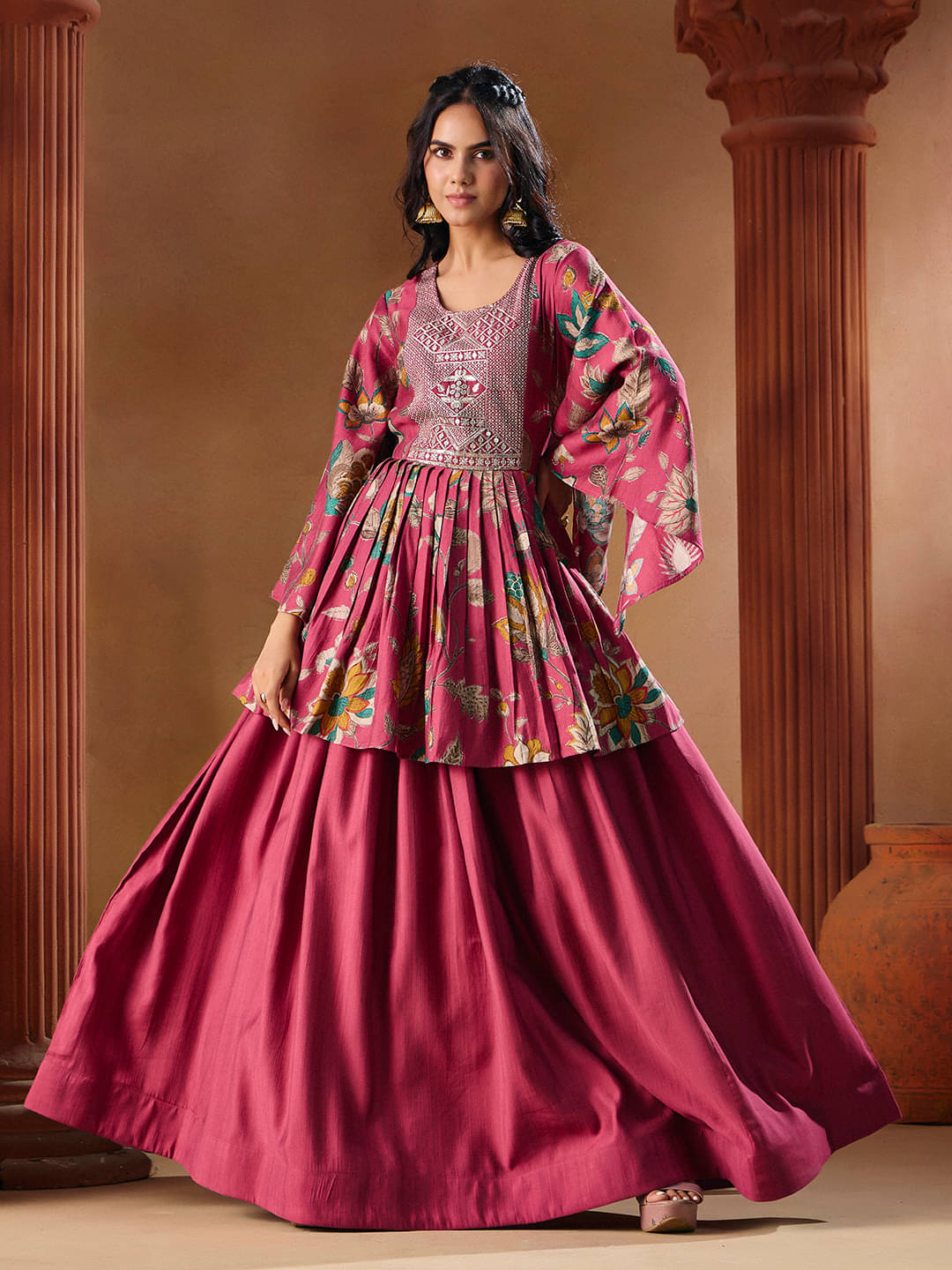     			Madhuram Textiles Women Rayon Anarkali Stitched Ethnic Gown ( Pink )