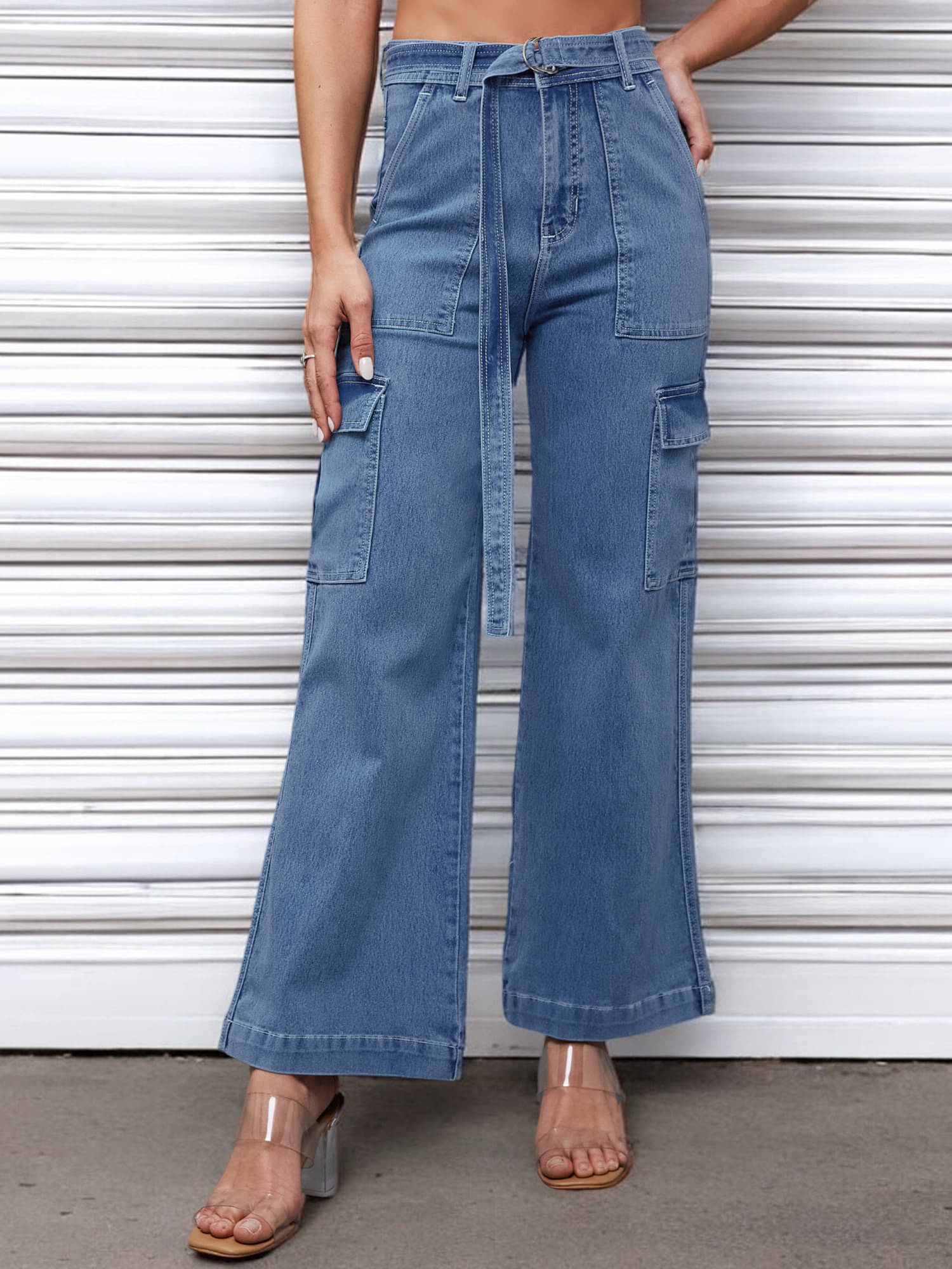     			Miss Chase Women's Wide Leg High-Rise Jeans ( Blue )
