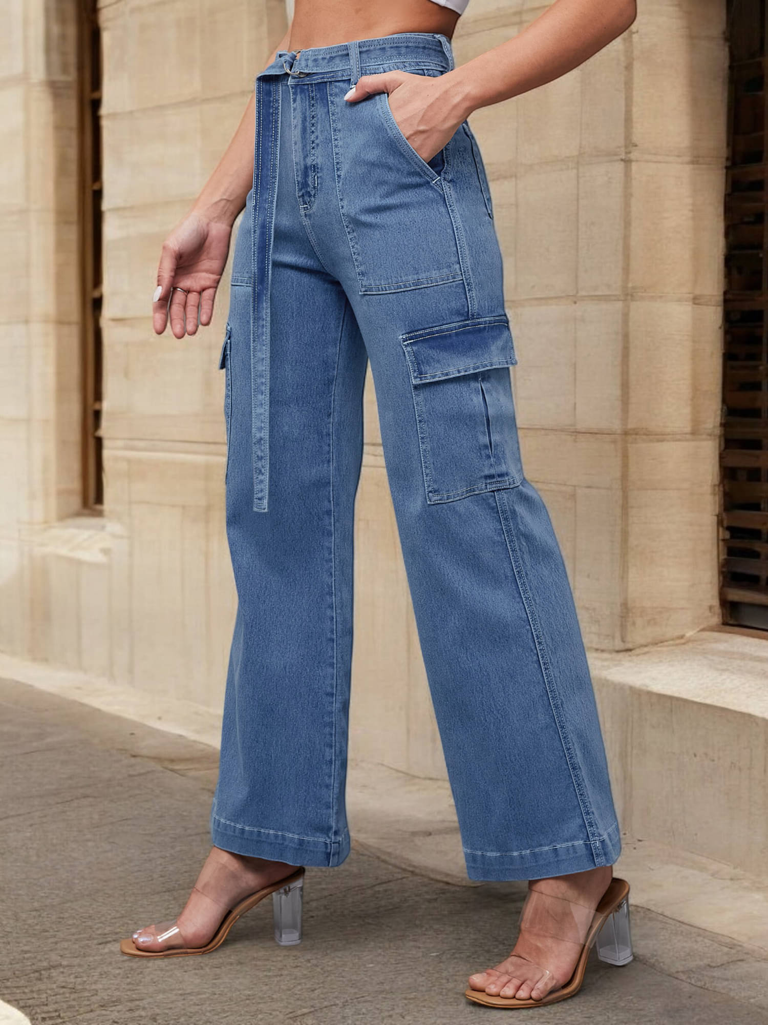     			Miss Chase Women's Wide Leg High-Rise Jeans ( Blue )
