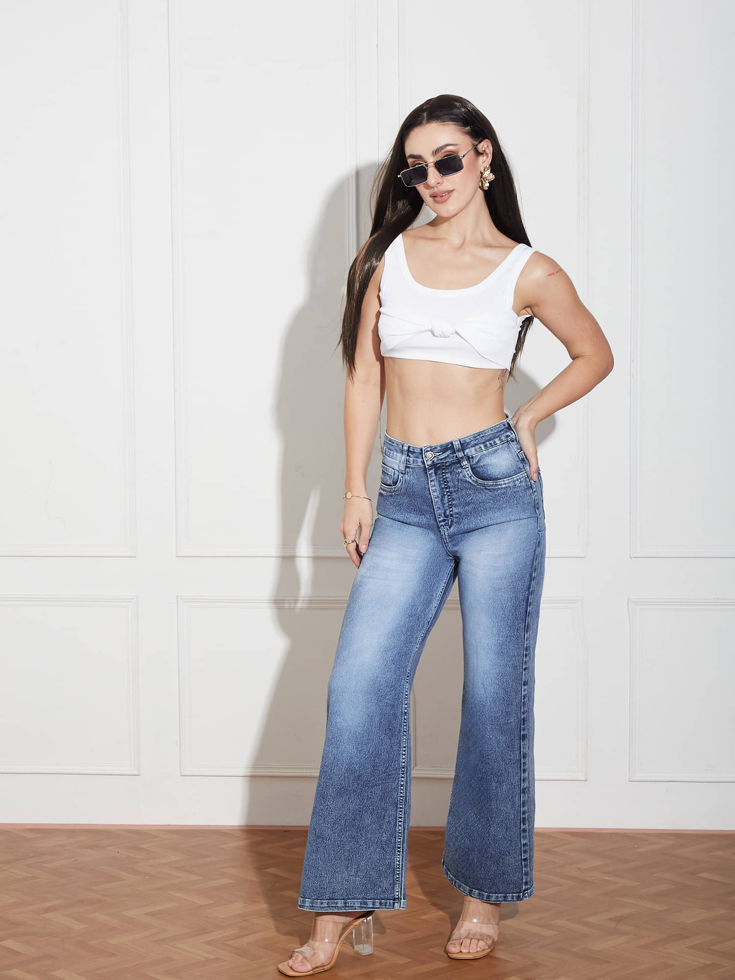     			Miss Chase Women's Wide Leg High-Rise Jeans ( Blue )